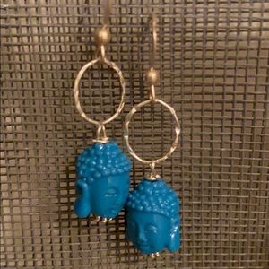 Pretty silver and blue turquoise Buddha earrings